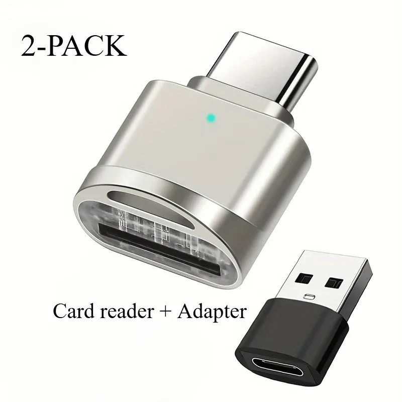 Lot de 2 lecteurs de cartes mémoire TF USB-C avec adaptateur USB-C vers USB-A, compatible OTG pour iPhone 15, iPhone 16 et Galaxy 5