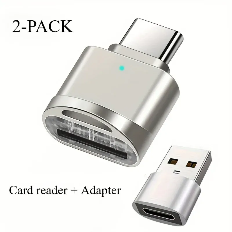 Lot de 2 lecteurs de cartes mémoire TF USB-C avec adaptateur USB-C vers USB-A, compatible OTG pour iPhone 15, iPhone 16 et Galaxy 7