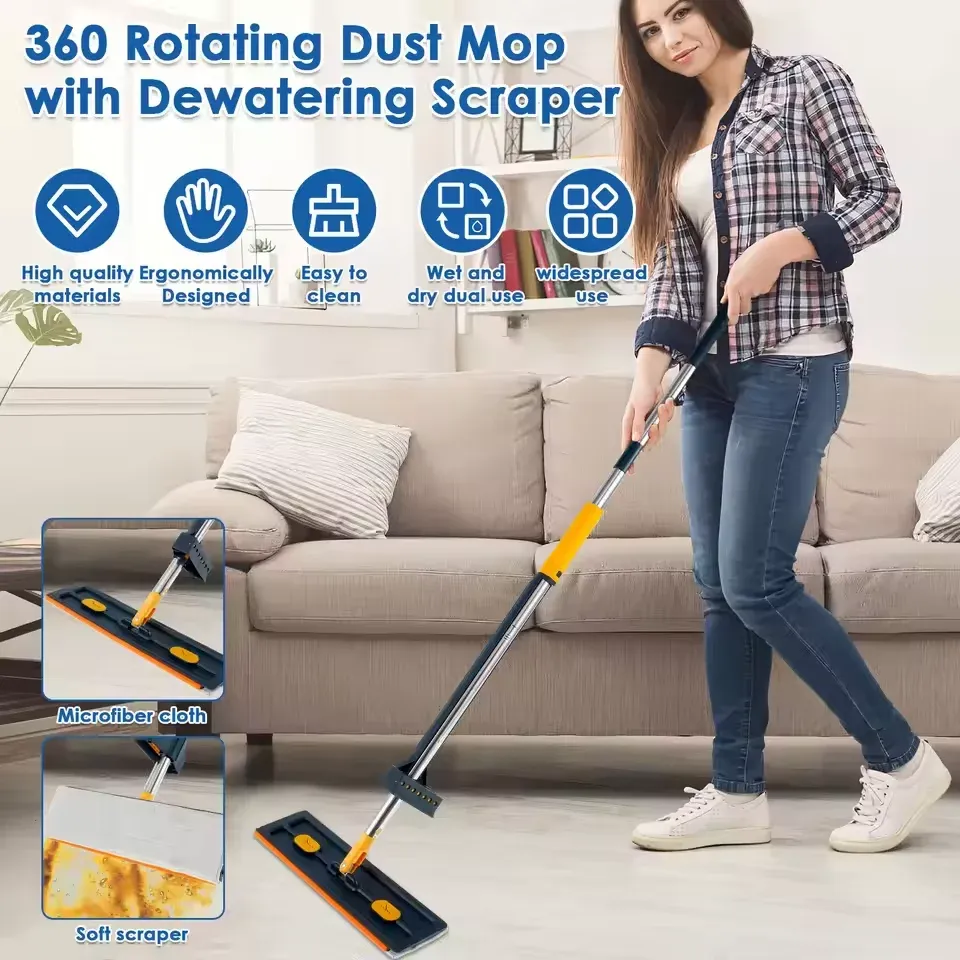 Vadrouille plate rotative à 360° en microfibre, autonome et coulissante, sans lavage des mains, nettoyage flottant 2