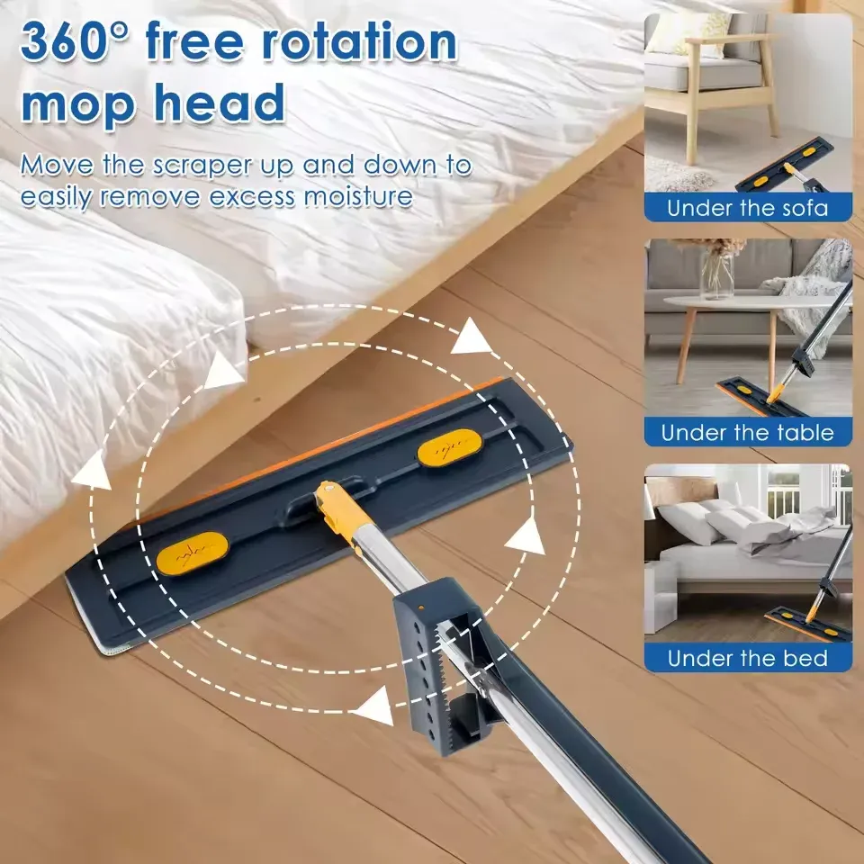Vadrouille plate rotative à 360° en microfibre, autonome et coulissante, sans lavage des mains, nettoyage flottant 3