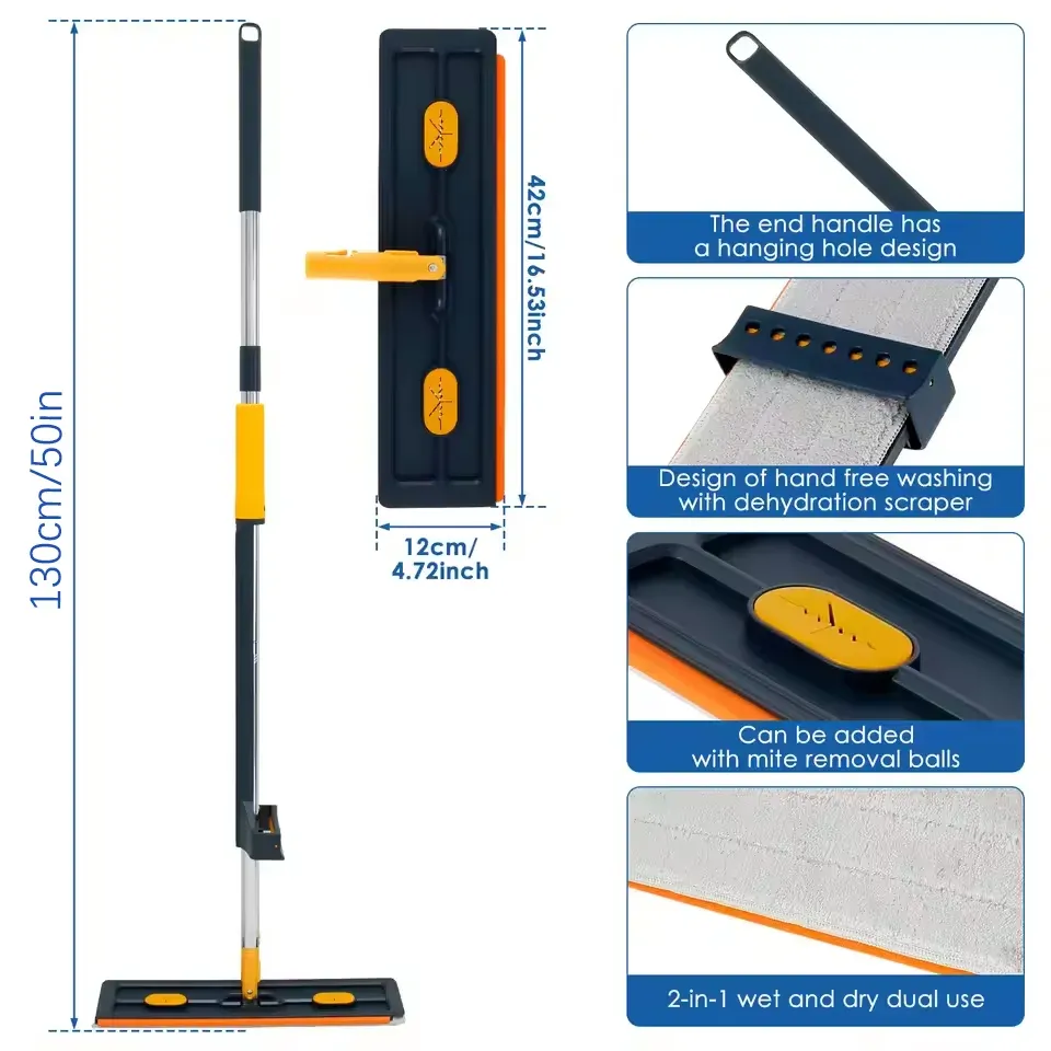 Vadrouille plate rotative à 360° en microfibre, autonome et coulissante, sans lavage des mains, nettoyage flottant 6