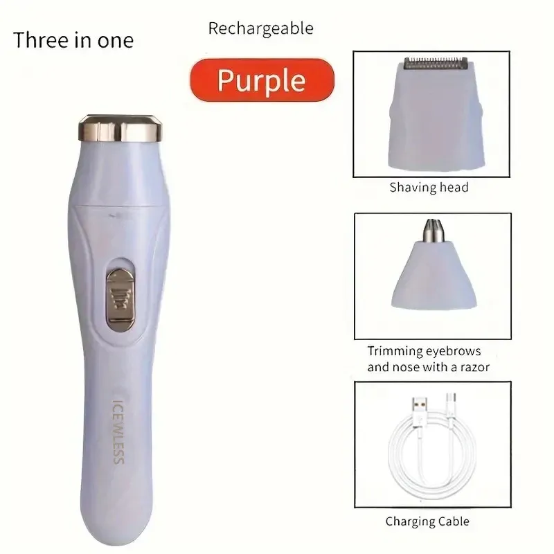 Ensemble d'épilation électrique 3 en 1, rasoir rechargeable USB pour le nez, les aisselles et les jambes 9