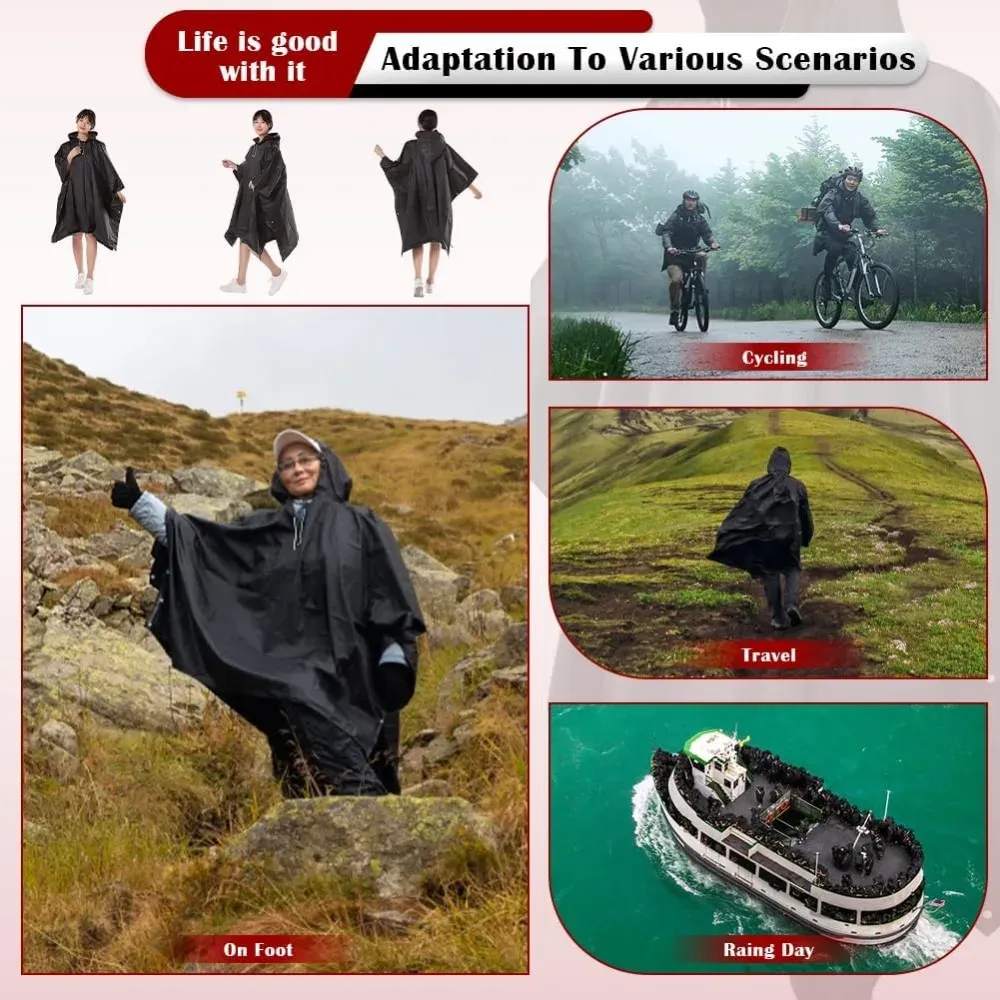 Manteau imperméable 3 en 1 pour l'extérieur, à capuche amovible, poncho de pluie pour moto, camping, randonnée et voyage 6