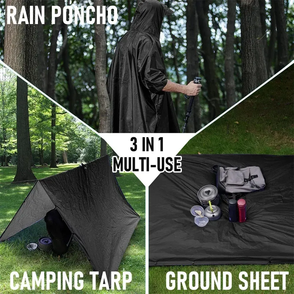Poncho imperméable 3 en 1 à capuche en situation