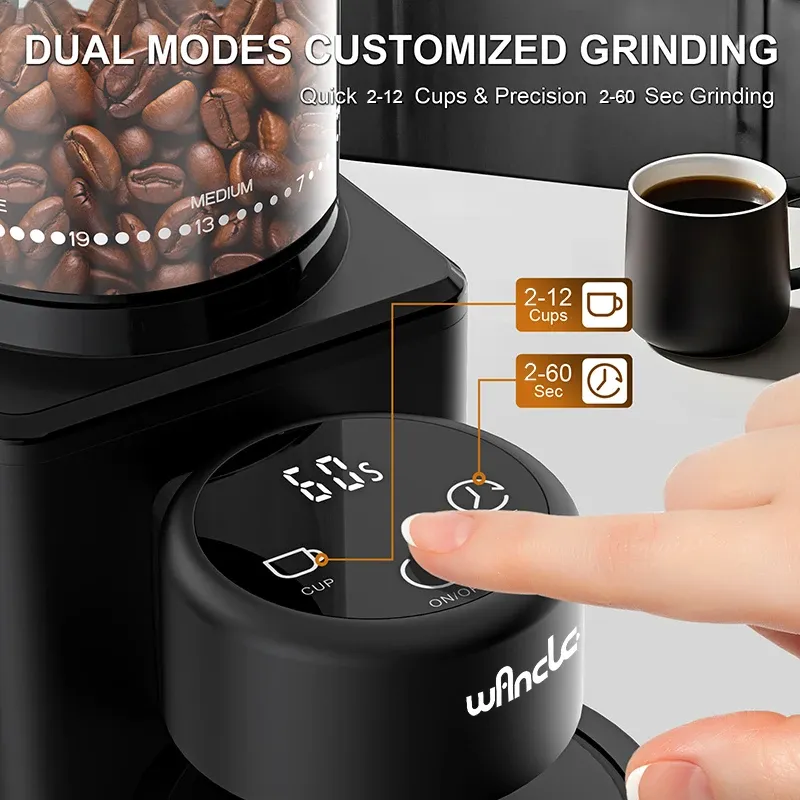 Broyeur électrique à meule conique pour café en grains, 25 réglages de mouture, écran tactile et double mode de meulage 3