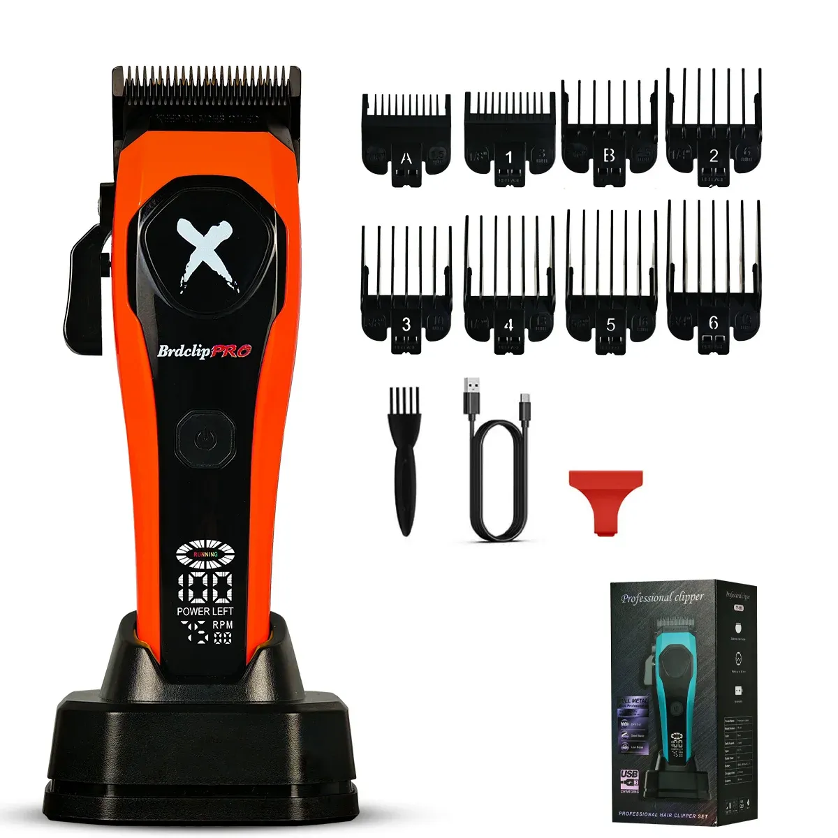 BRDCLIP Tondeuse à cheveux professionnelle pour homme, rechargeable, sans fil, réglable, avec écran LED – Kit BRD-619 / BRD-339 9