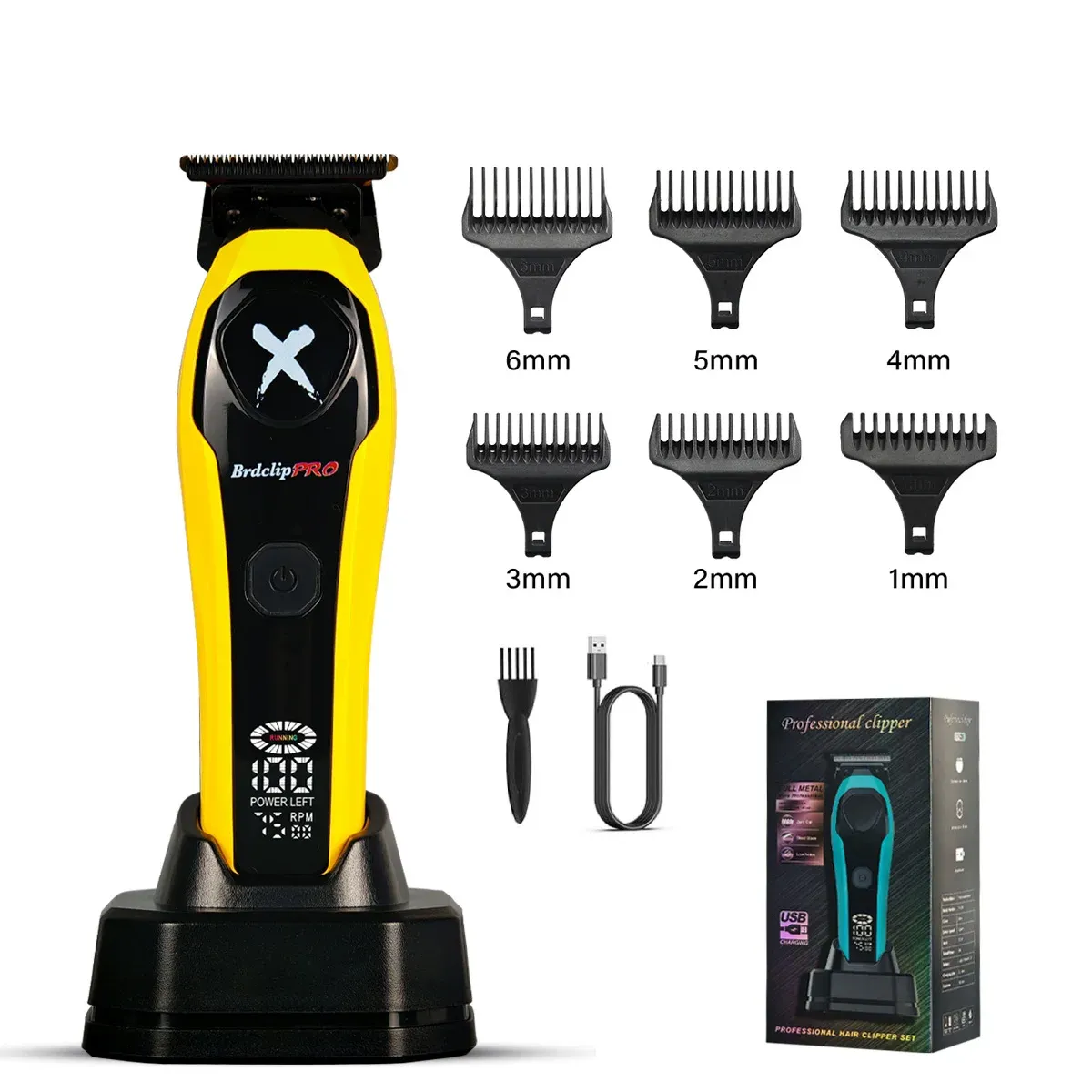 BRDCLIP Tondeuse à cheveux professionnelle pour homme, rechargeable, sans fil, réglable, avec écran LED – Kit BRD-619 / BRD-339 12