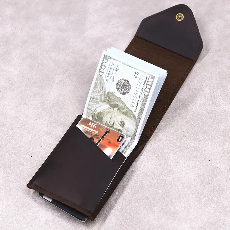 Portefeuille minimaliste en cuir de vache véritable pour homme, fin et compact, avec porte-cartes et rabat