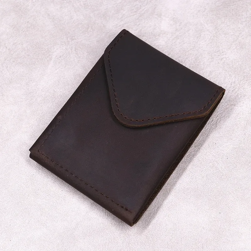 Portefeuille minimaliste en cuir de vache véritable pour homme, fin et compact, avec porte-cartes et rabat 7