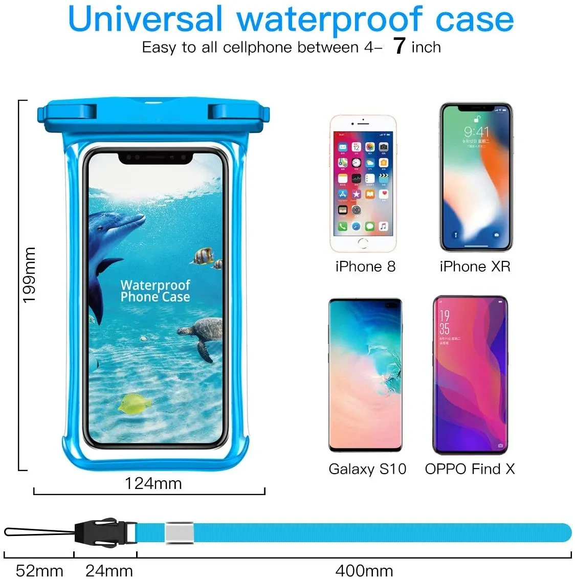Étui étanche universel pour téléphone, pochette de protection sous-marine compatible iPhone 11 à 14 Pro Max et X 6