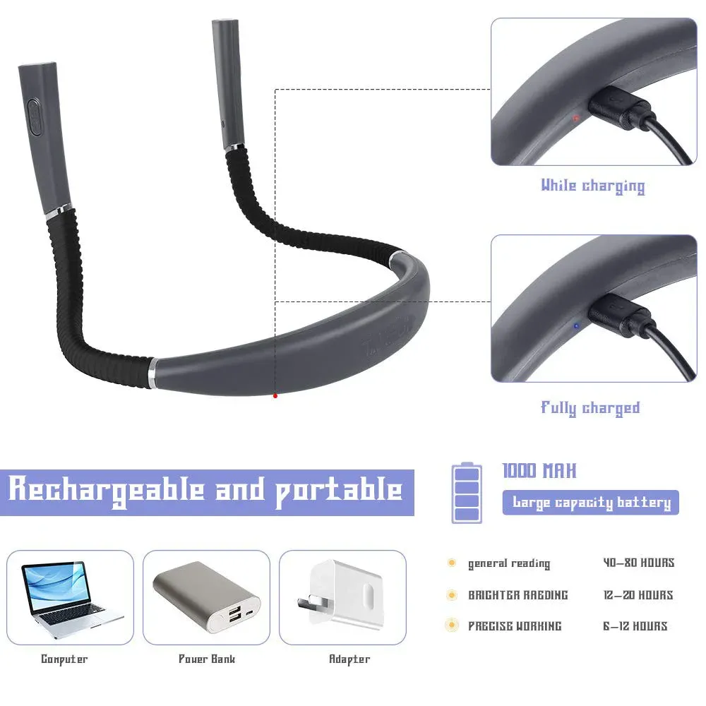 Lampe de lecture LED flexible rechargeable, 3 températures de couleur et luminosité réglable 2