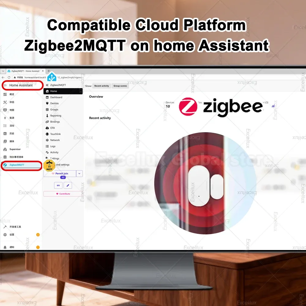 Capteur d'ouverture de porte et fenêtre Zigbee 3.0 avec capteur de luminosité et de vibration, alarme de sécurité domestique intelligente 3