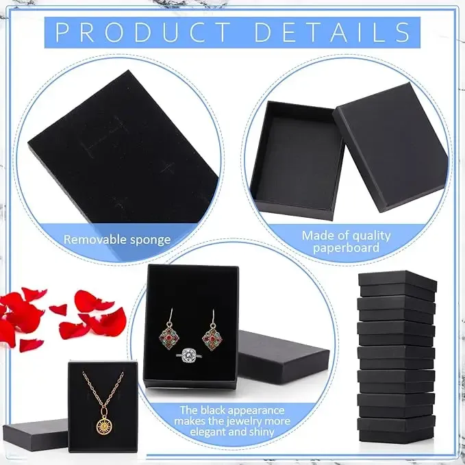 Présentoir à bijoux carré noir, organisateur pour bagues, boucles d'oreilles, broches, colliers et bracelets 5