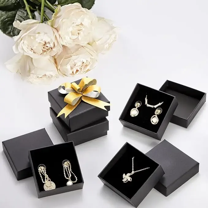 Présentoir à bijoux carré noir, organisateur pour bagues, boucles d'oreilles, broches, colliers et bracelets 6