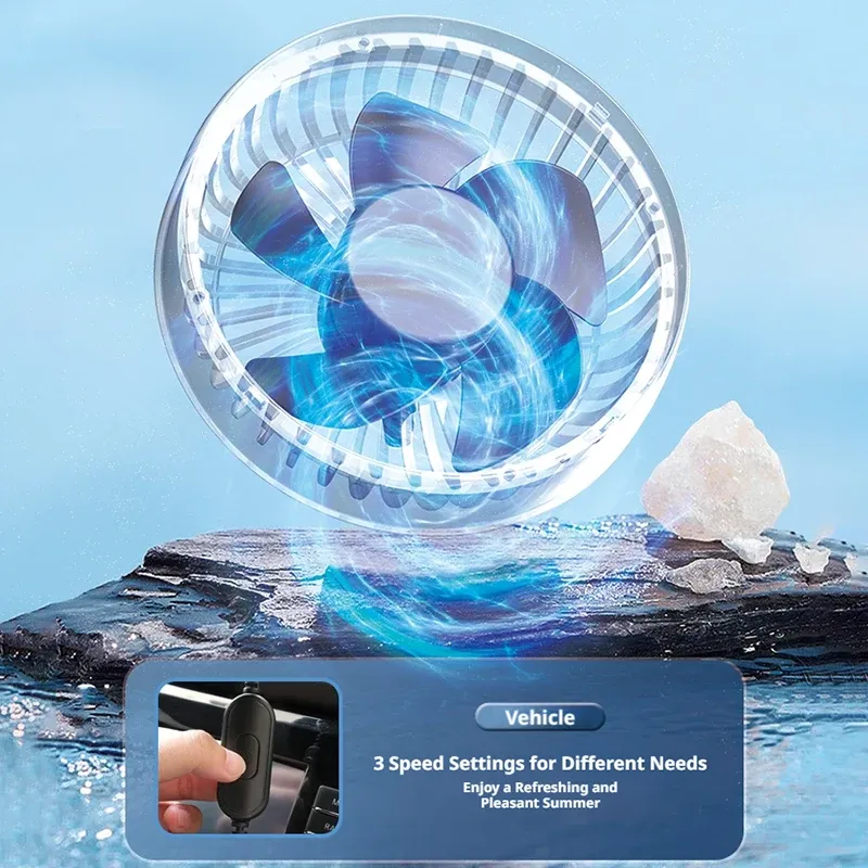 Ventilateur USB pour voiture SEAMETAL 3 vitesses 5V 1A, orientable à 360 degrés, faible bruit, 5 pales, pour voiture, camion, SUV et berline 4