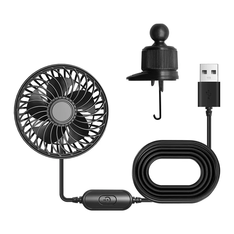 Ventilateur USB pour voiture SEAMETAL 3 vitesses 5V 1A, orientable à 360 degrés, faible bruit, 5 pales, pour voiture, camion, SUV et berline 7