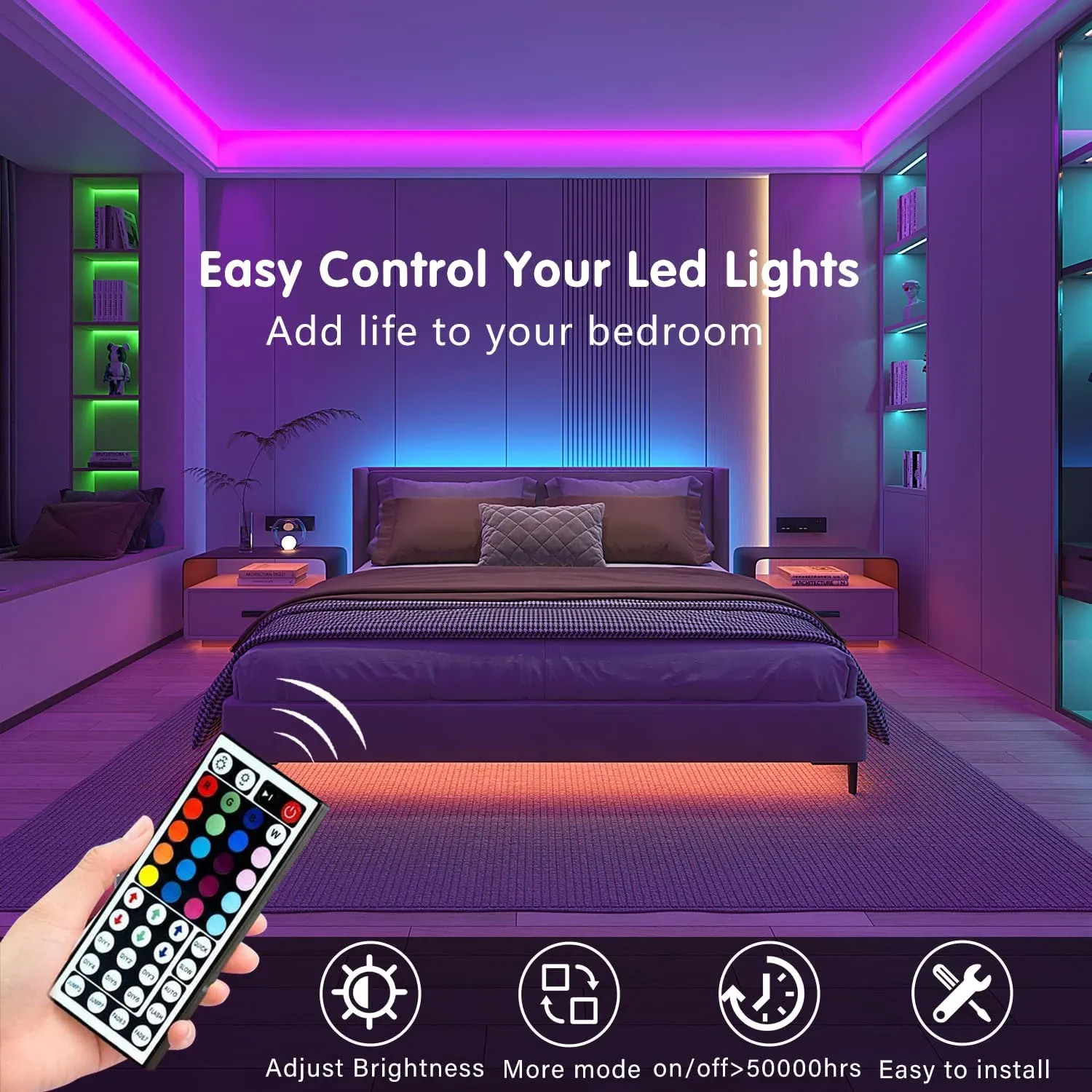 Ruban LED RVB mis en valeur dans un intérieur