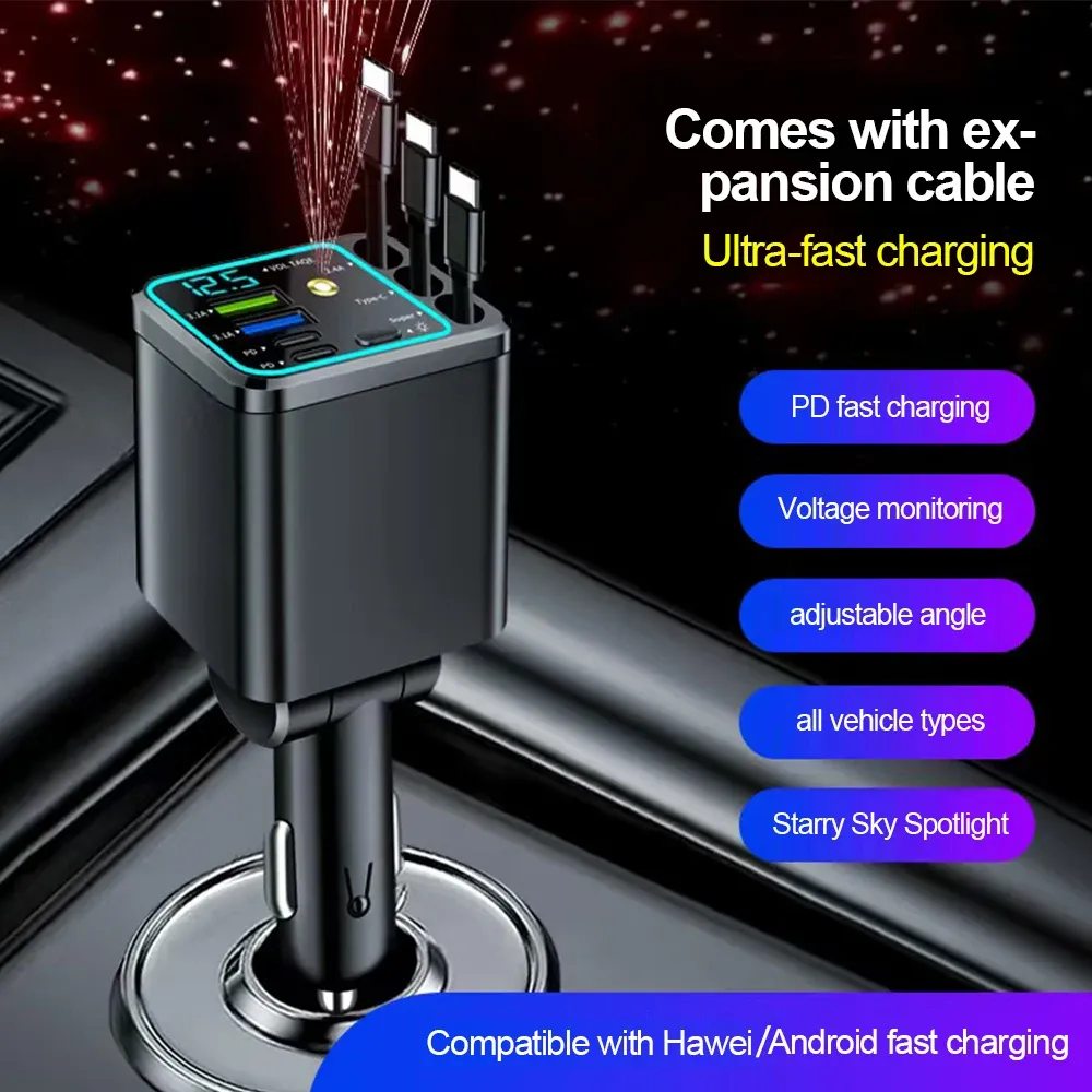 Câble rétractable du chargeur de voiture en situation