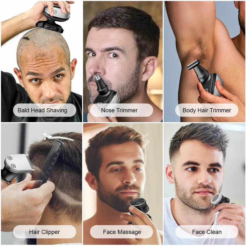 Tondeuse à cheveux électrique 6 en 1 avec écran numérique intelligent, kit de coiffure à domicile étanche, tondeuse sans fil rechargeable 4