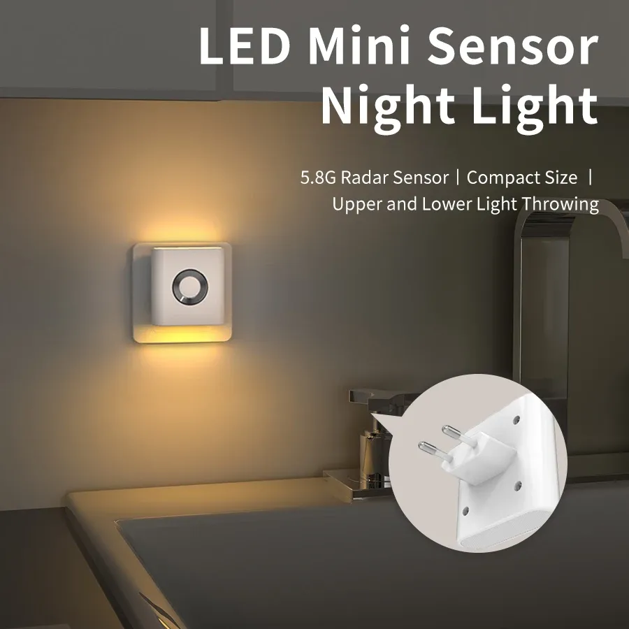 Veilleuse LED à détecteur de mouvement 220V avec prise UE, applique murale, lumière blanc chaud pour toilettes, escaliers, chambre et couloir