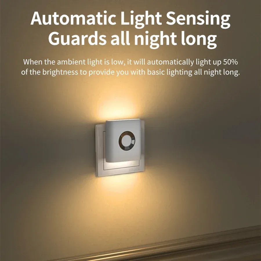 Veilleuse LED à détecteur de mouvement 220V avec prise UE, applique murale, lumière blanc chaud pour toilettes, escaliers, chambre et couloir 3