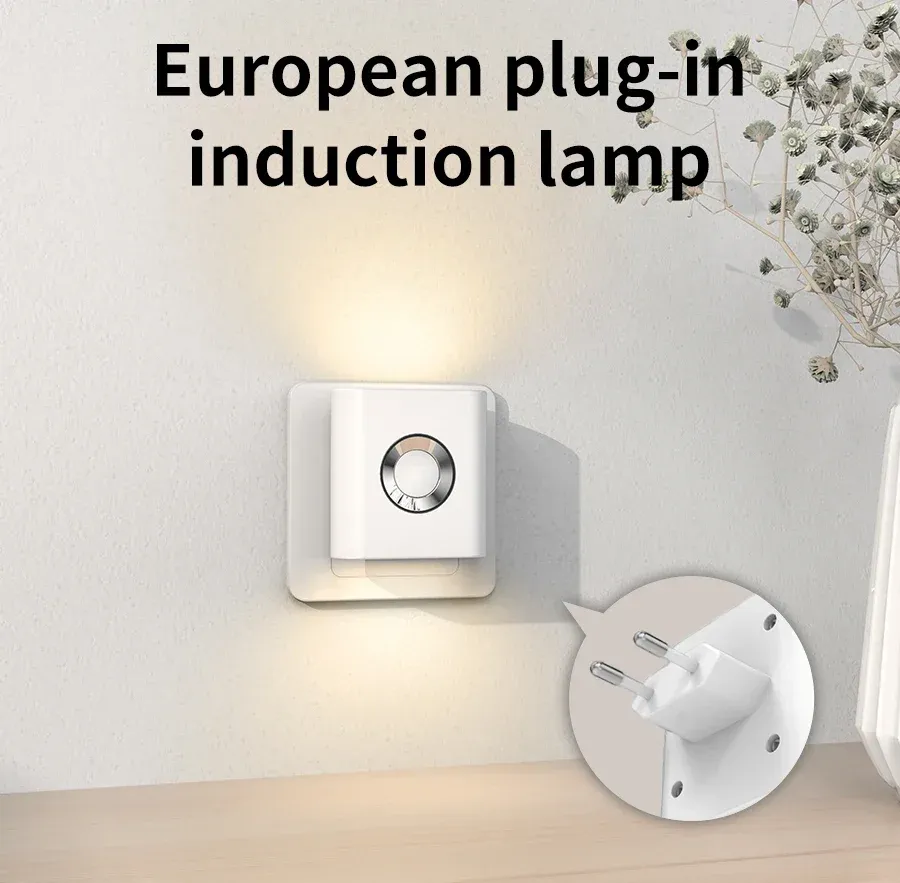 Veilleuse LED à détecteur de mouvement 220V avec prise UE, applique murale, lumière blanc chaud pour toilettes, escaliers, chambre et couloir 4