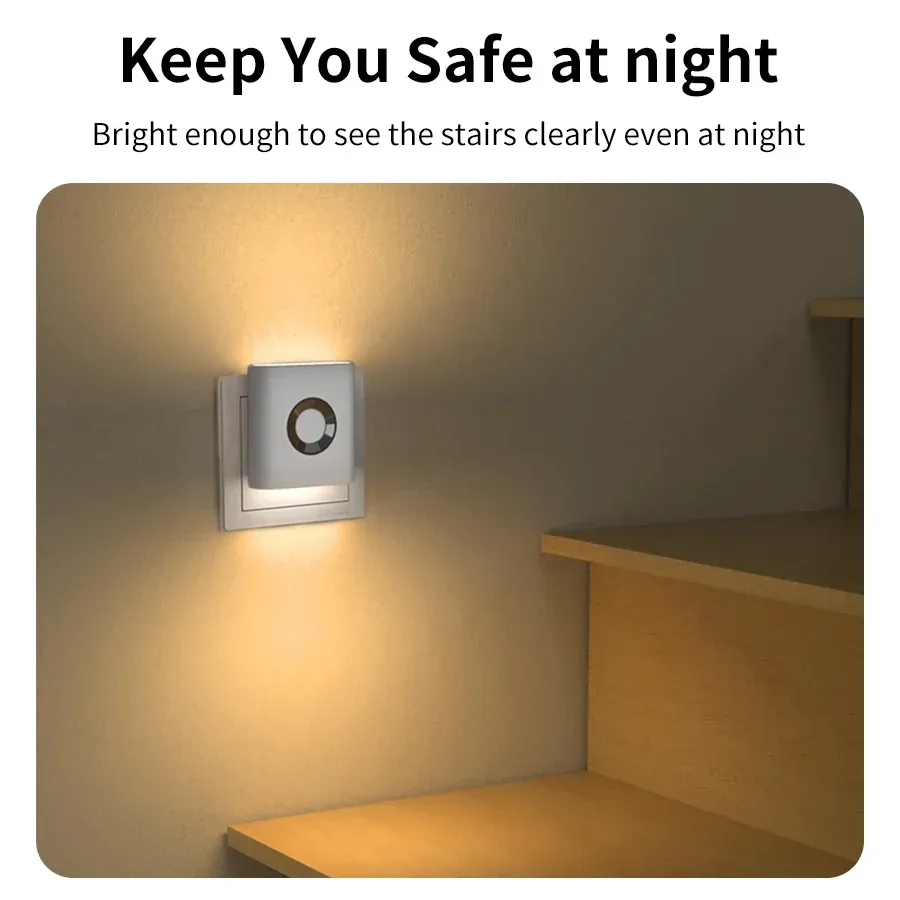 Veilleuse LED à détecteur de mouvement 220V avec prise UE, applique murale, lumière blanc chaud pour toilettes, escaliers, chambre et couloir 5