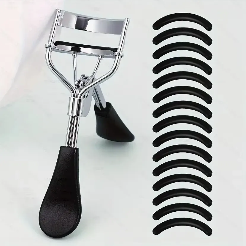 Kit recourbe-cils portable avec 15 coussinets en silicone, design en acier inoxydable pour extensions et recourbage des cils, outil de beauté 10