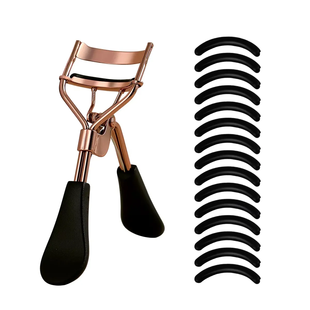 Kit recourbe-cils portable avec 15 coussinets en silicone, design en acier inoxydable pour extensions et recourbage des cils, outil de beauté 9