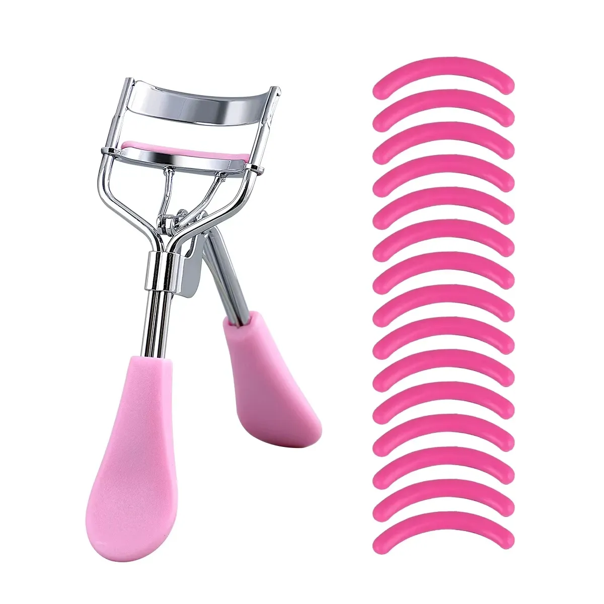 Kit recourbe-cils portable avec 15 coussinets en silicone, design en acier inoxydable pour extensions et recourbage des cils, outil de beauté 7
