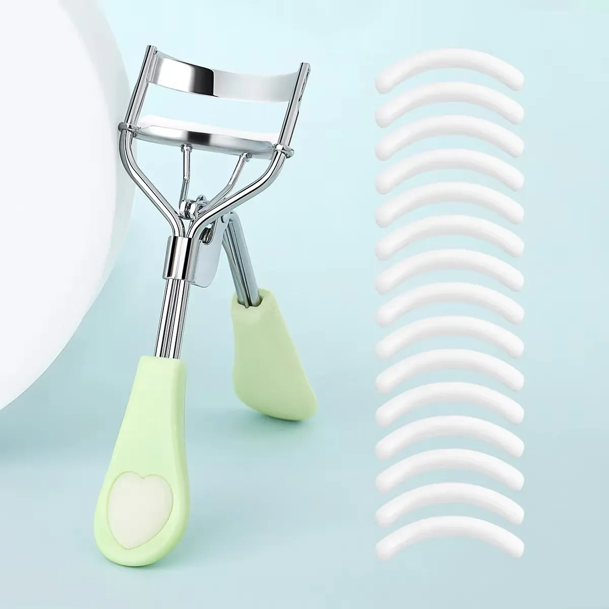 Kit recourbe-cils portable avec 15 coussinets en silicone, design en acier inoxydable pour extensions et recourbage des cils, outil de beauté 12