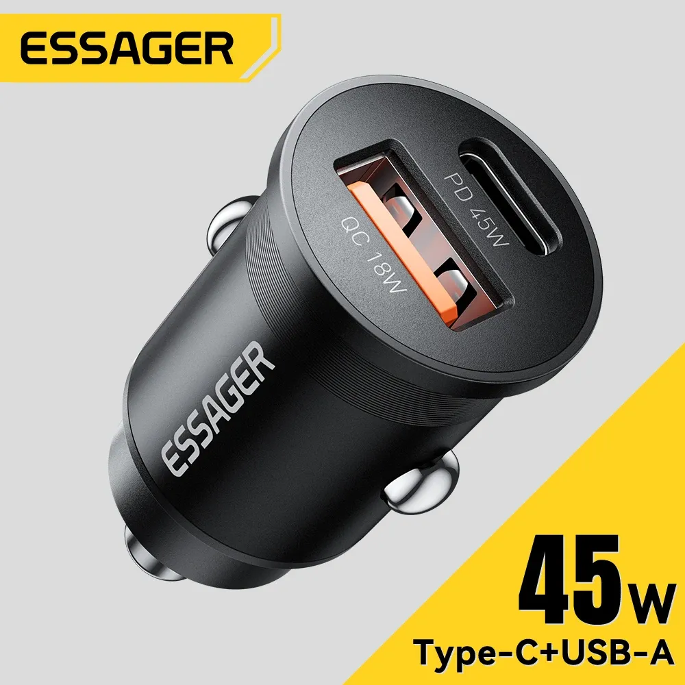 Chargeur de voiture mini 45W Essager, USB QC 3.0, PD 3.0, SCP, AFC, USB-C, chargeur de téléphone portable pour iPhone, Huawei, Samsung, Xiaomi, iPad - Image 1