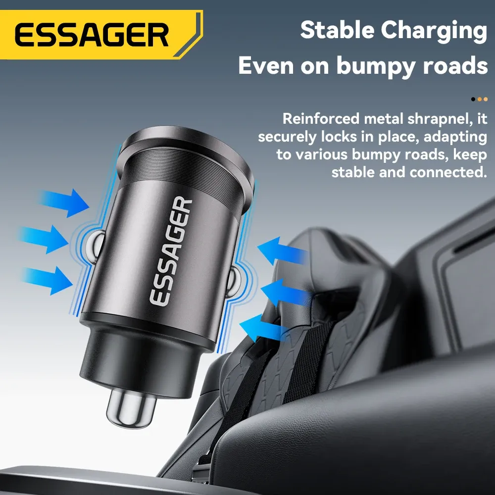 Chargeur de voiture mini 45W Essager, USB QC 3.0, PD 3.0, SCP, AFC, USB-C, chargeur de téléphone portable pour iPhone, Huawei, Samsung, Xiaomi, iPad 2