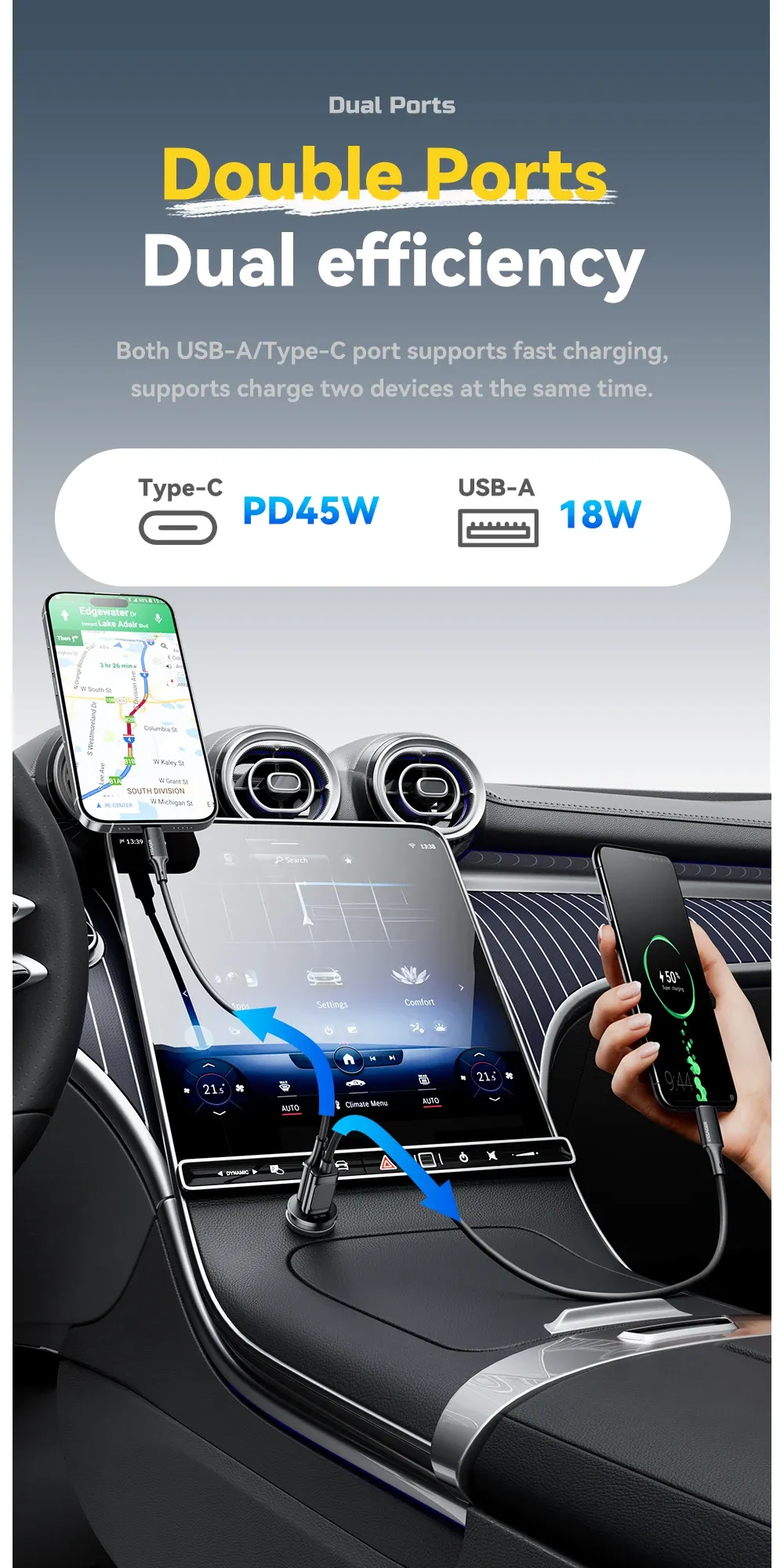 Chargeur de voiture Essager, installation dans l'habitacle