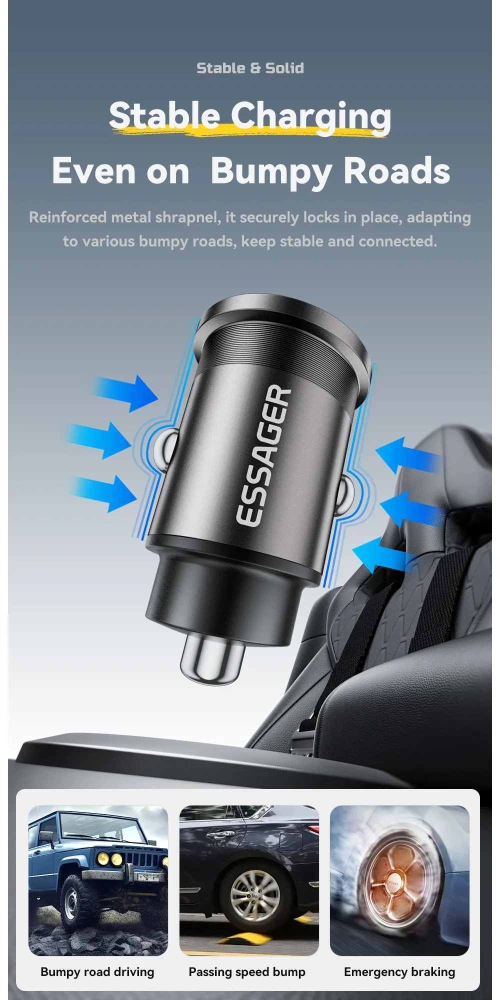 Chargeur de voiture Essager, sécurité d'utilisation