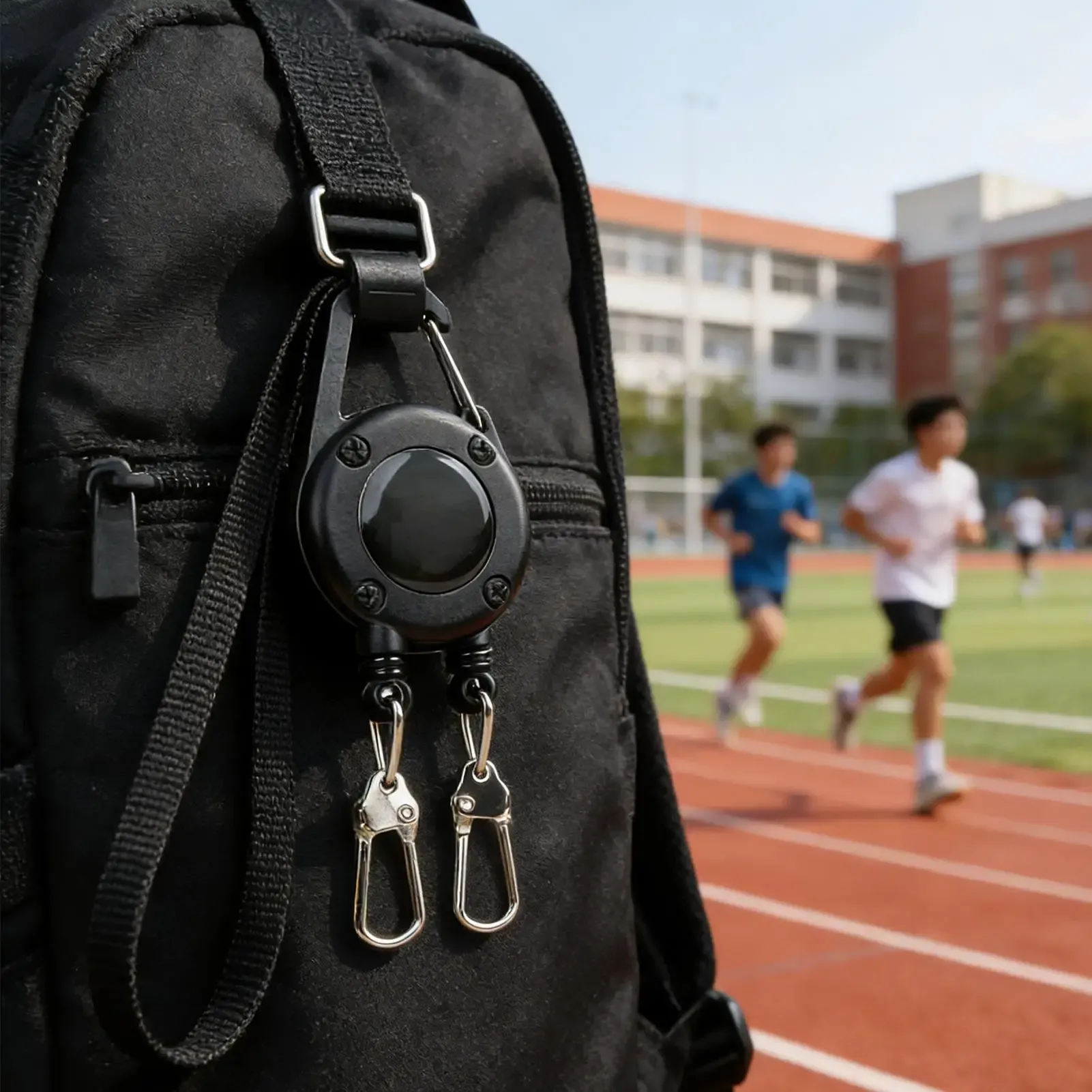 Porte-clés rétractable à double tête avec clip ceinture et cordon en acier 3