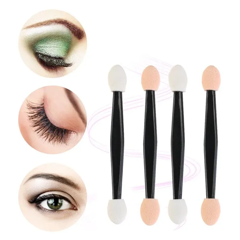 Ensemble de 5/30/50/100 pinceaux à fard à paupières double embout en éponge et nylon, outils de maquillage pour application cosmétique 3