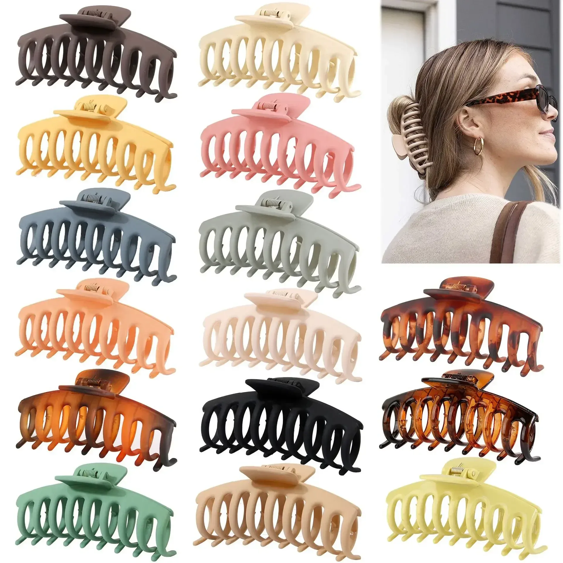 Pinces à cheveux coréennes en acrylique givré, grandes griffes solides et élégantes pour femmes et filles 2