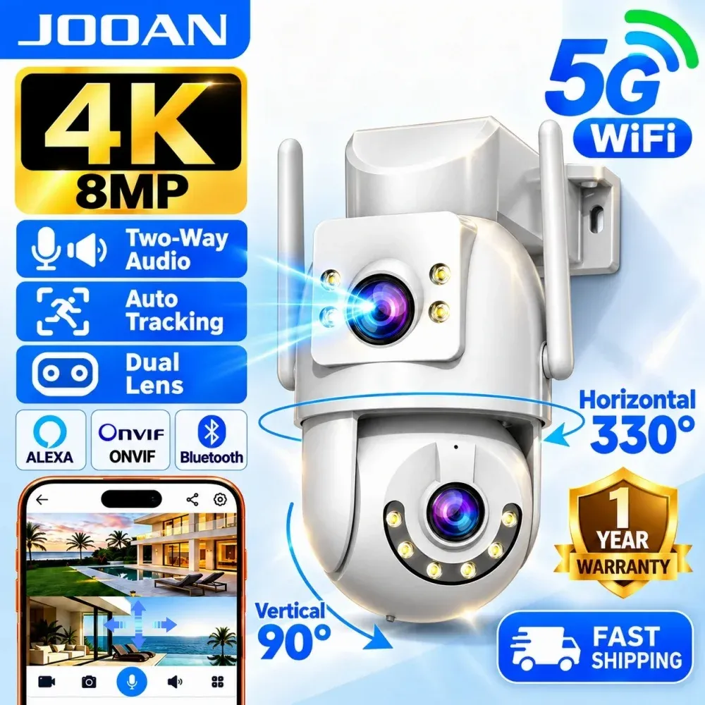 Caméra IP PTZ 4K 8MP Jooan pour extérieur, Wi-Fi 5G, double objectif, zoom optique 5X, suivi IA, compatible ONVIF, vidéosurveillance CCTV - Image 1