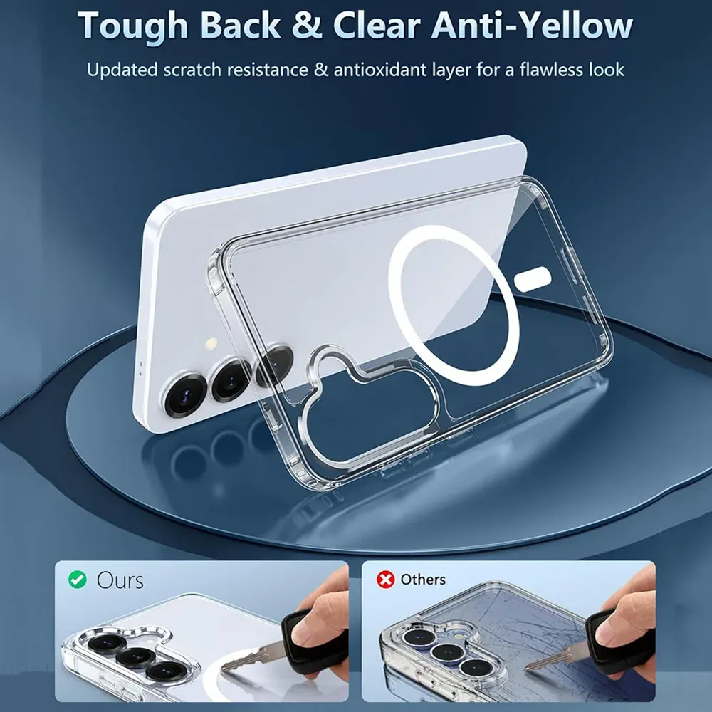 Coque transparente antichoc pour Samsung Galaxy A56, A55, A54, A36, A35, A26, A17, A16 5G, étui magnétique transparent compatible MagSafe 4