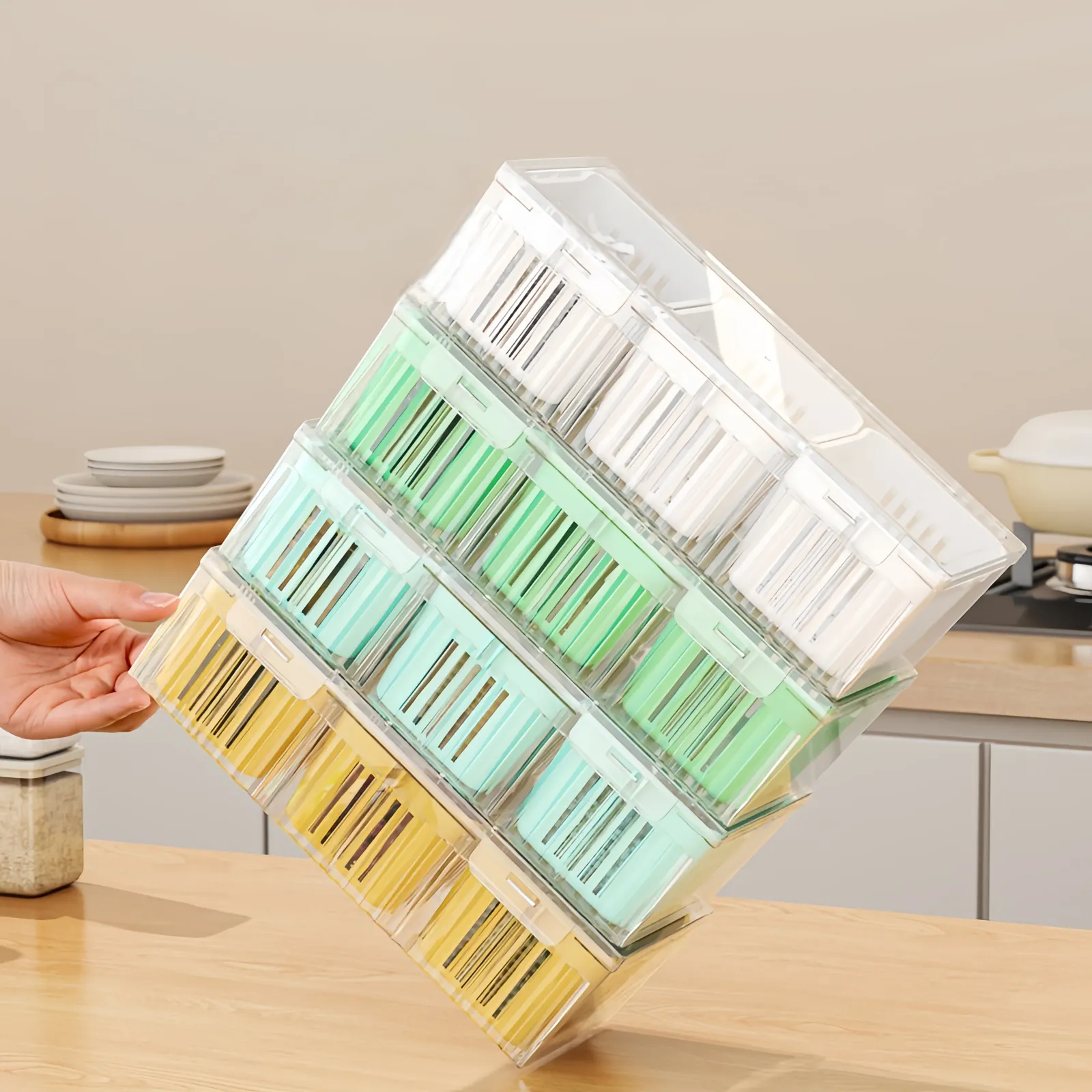 Ensemble de rangement pour réfrigérateur avec couvercle et compartiments
