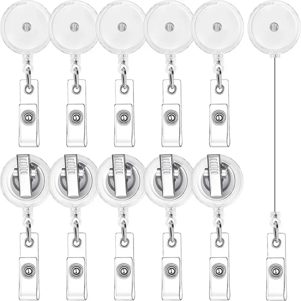 Lot de 6 porte-badges en plastique à enrouleur rétractable et clip rotatif