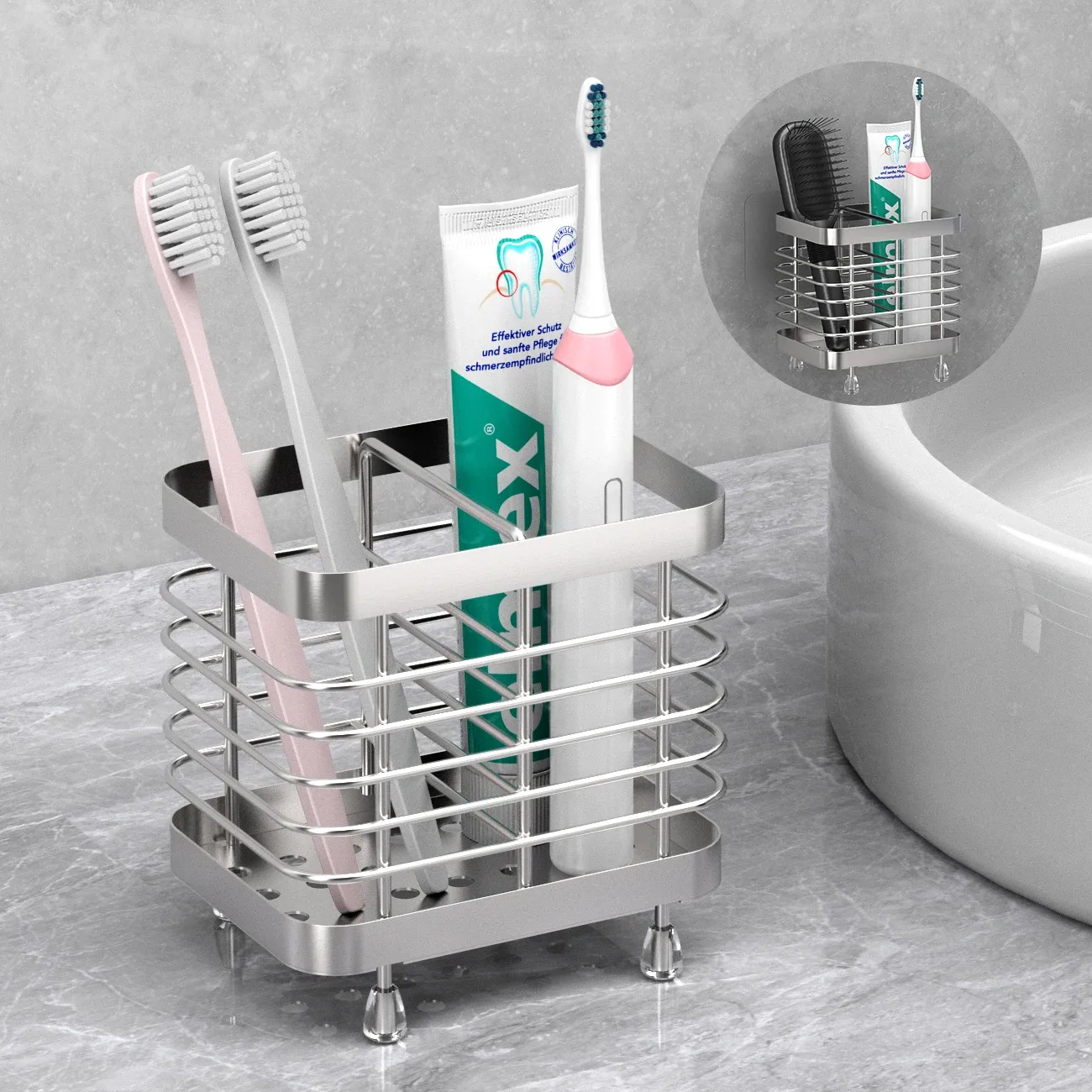Support mural pour brosses à dents en acier inoxydable, rangement pour brosses à dents électriques et dentifrice pour salle de bain et douche