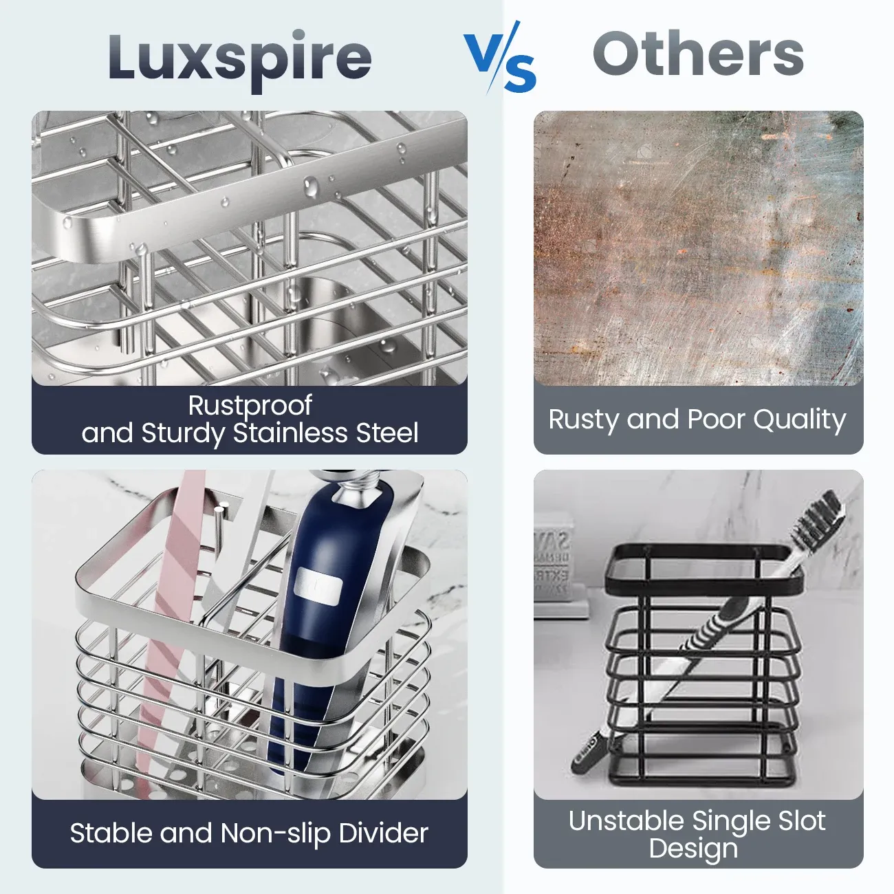 Support mural pour brosses à dents en acier inoxydable, rangement pour brosses à dents électriques et dentifrice pour salle de bain et douche 4