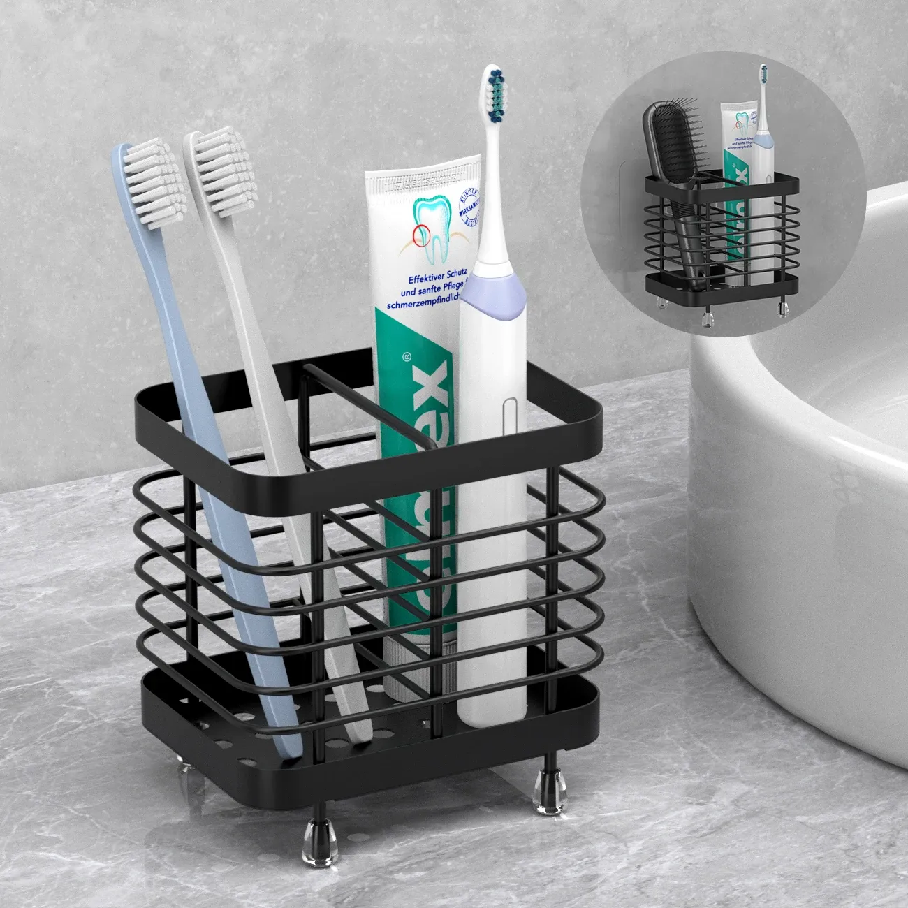 Support mural pour brosses à dents en acier inoxydable, rangement pour brosses à dents électriques et dentifrice pour salle de bain et douche 12