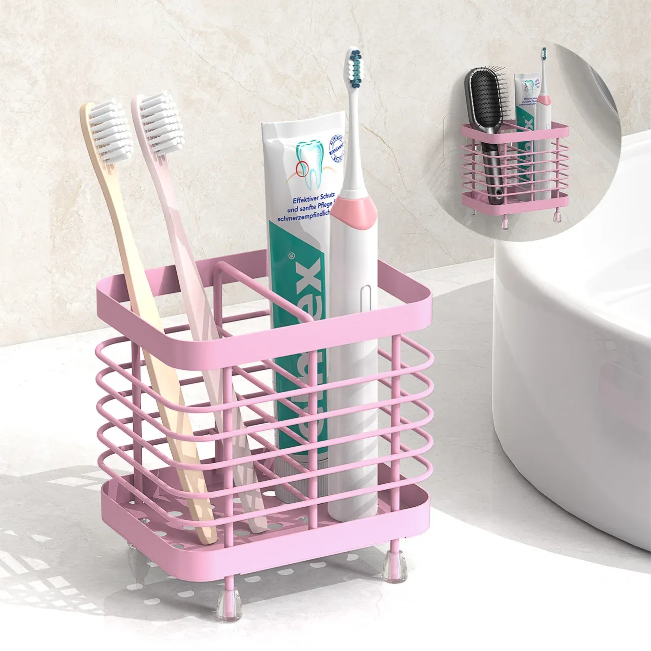Support mural pour brosses à dents en acier inoxydable, rangement pour brosses à dents électriques et dentifrice pour salle de bain et douche 11