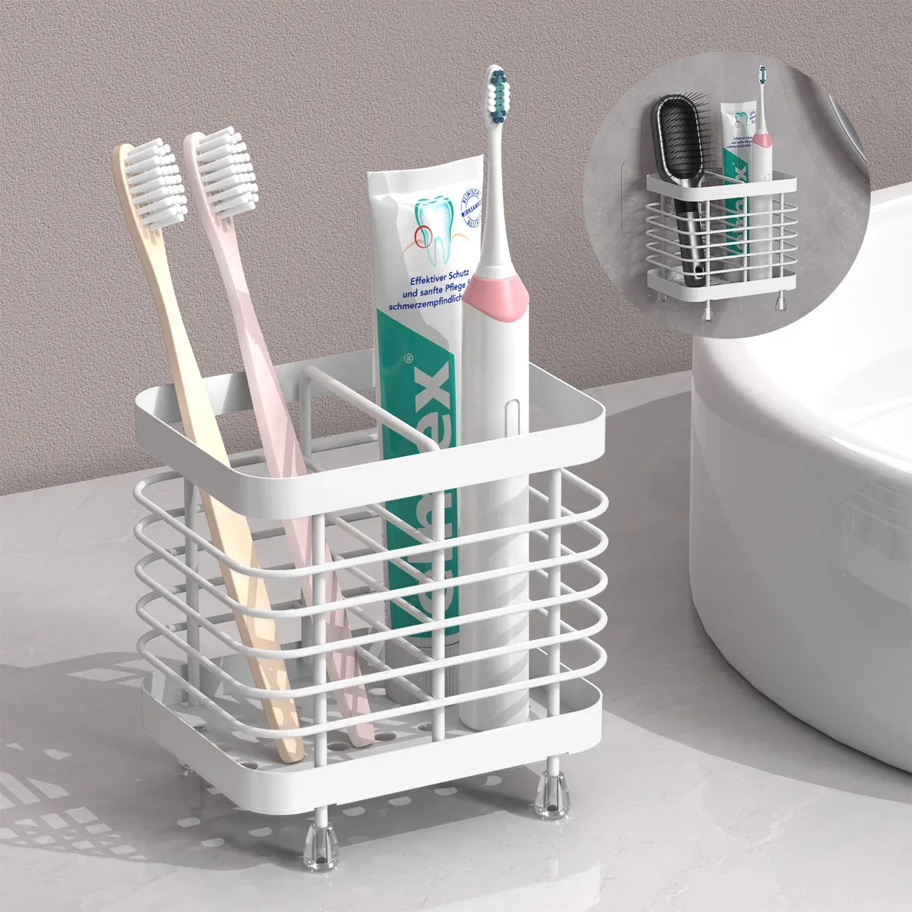 Support mural pour brosses à dents en acier inoxydable, rangement pour brosses à dents électriques et dentifrice pour salle de bain et douche 9