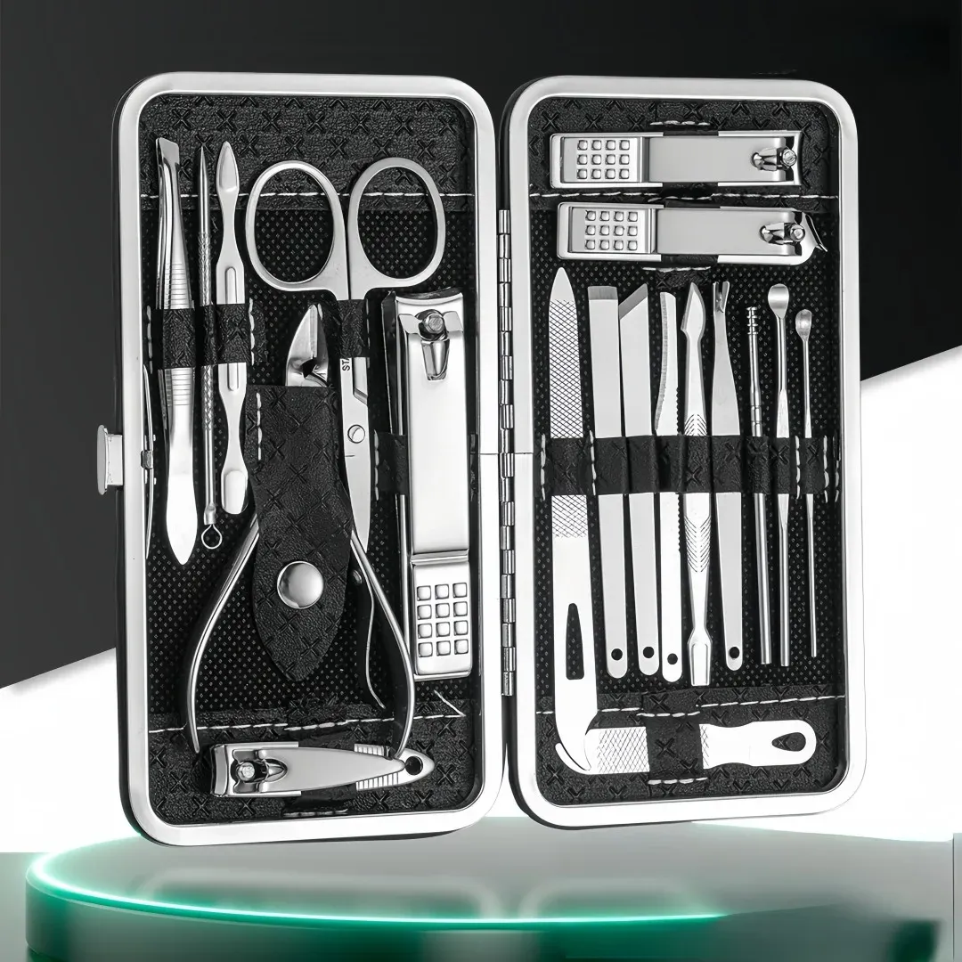 Ensemble de 19 pièces de coupe-ongles en acier inoxydable avec coupe-ongles diagonal, outils de pédicure, cure-oreilles et cuillères - Image 1
