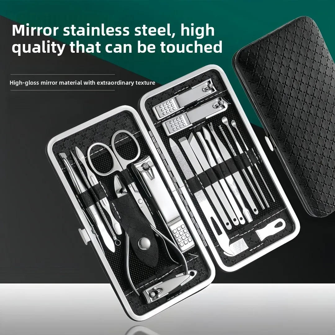 Ensemble de 19 pièces de coupe-ongles en acier inoxydable avec coupe-ongles diagonal, outils de pédicure, cure-oreilles et cuillères 2