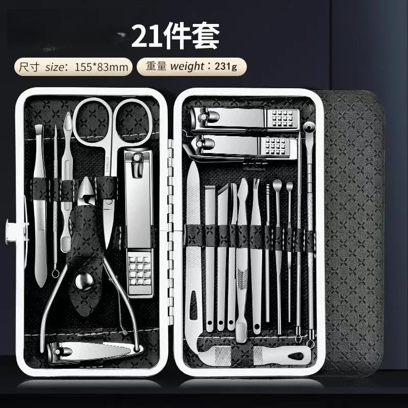 Ensemble de 19 pièces de coupe-ongles en acier inoxydable avec coupe-ongles diagonal, outils de pédicure, cure-oreilles et cuillères 8